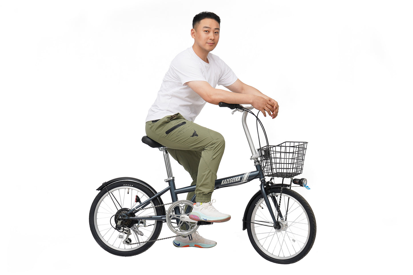 KAZESEEKA折りたたみ自転車 20インチ CityS1 【シマノ6段変速 / LEDライト/カゴ付/前後泥よけ】 小径車 通勤 通学
